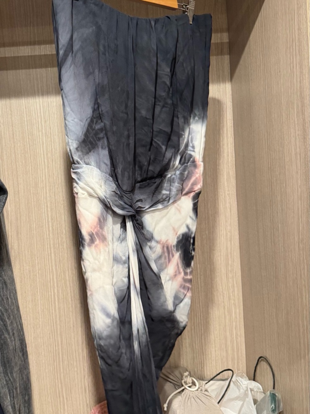 YoungFabulous & Broke Tie-Dye Knotted Maxi Dress in Navy, White & Blush